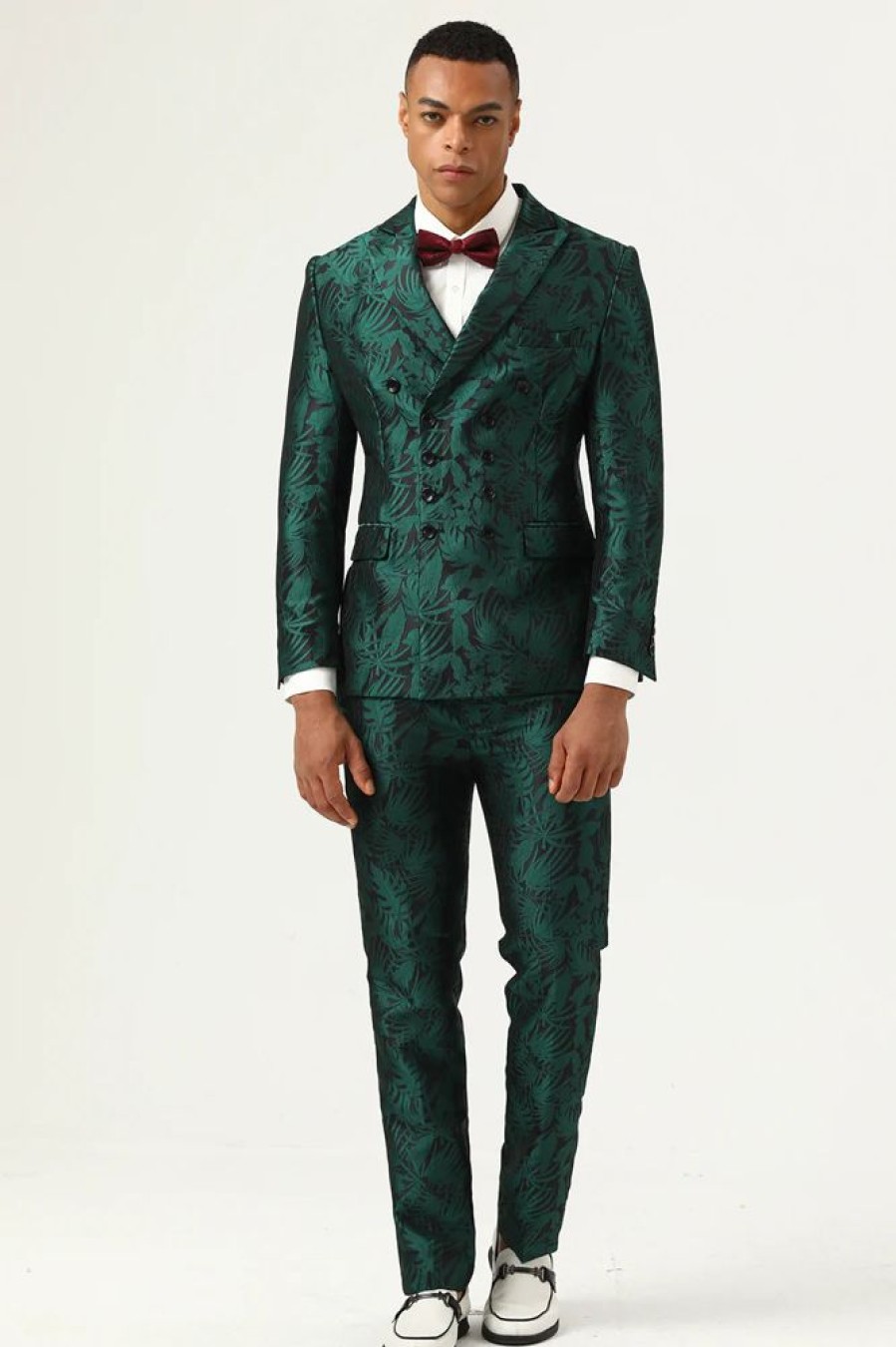 Homrain Green Jacquard Double Breasted 2 Piece Men'S Suits | Men'S Suits & Tuxedos