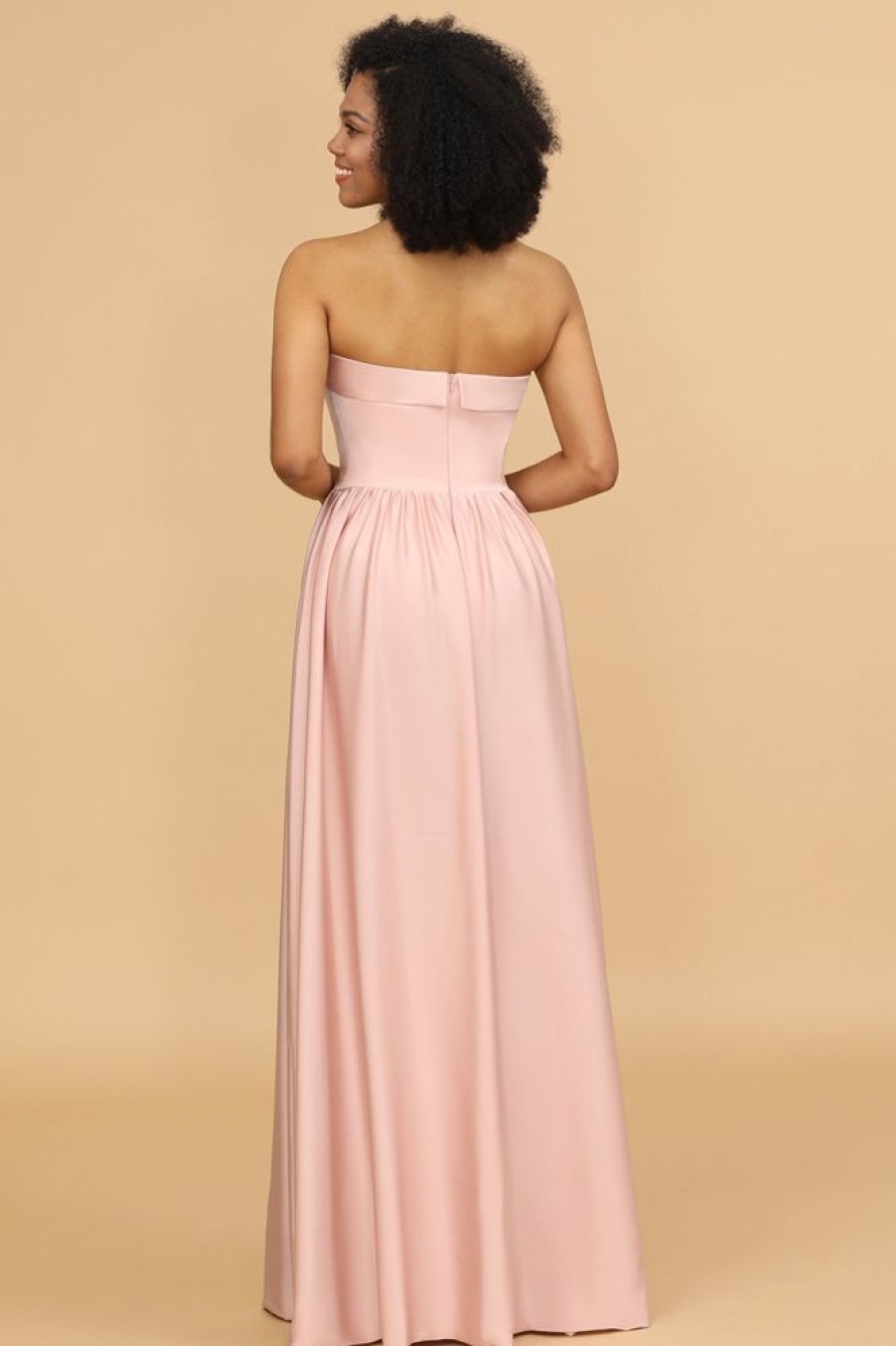 Homrain A Line Strapless Satin Long Bridesmaid Dress | Dusty Rose Bridesmaid Dress