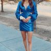 Homrain Sparkly Sequined Tight Short Homecoming Dress With Sleeves | Blue Hoco Dresses