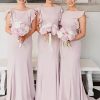 Homrain Flutter Sleeve Backless Mermaid Long Bridesmaid Dress | Dusty Rose Bridesmaid Dress