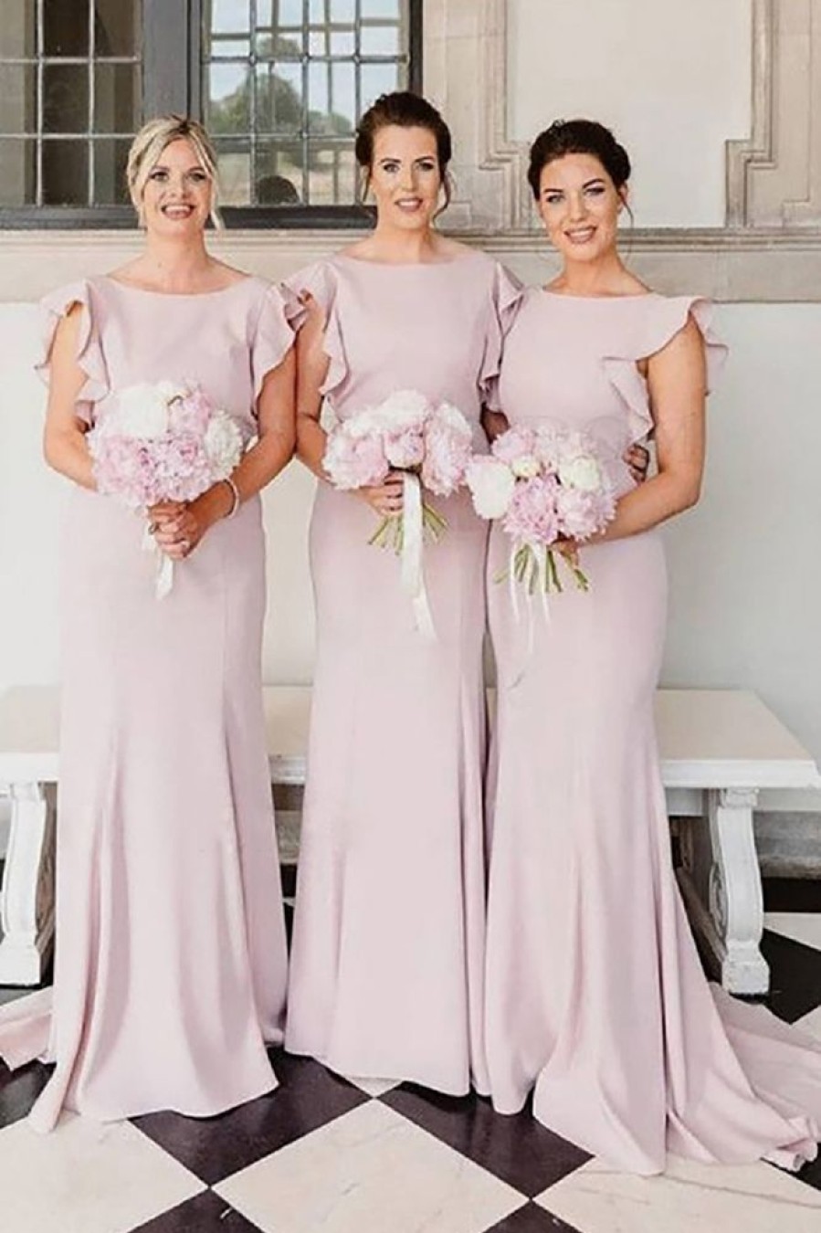 Homrain Flutter Sleeve Backless Mermaid Long Bridesmaid Dress | Dusty Rose Bridesmaid Dress