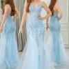 Homrain Mermaid Backless Appliqued Long Corset Prom Dress With Slit | Blue Prom Dresses