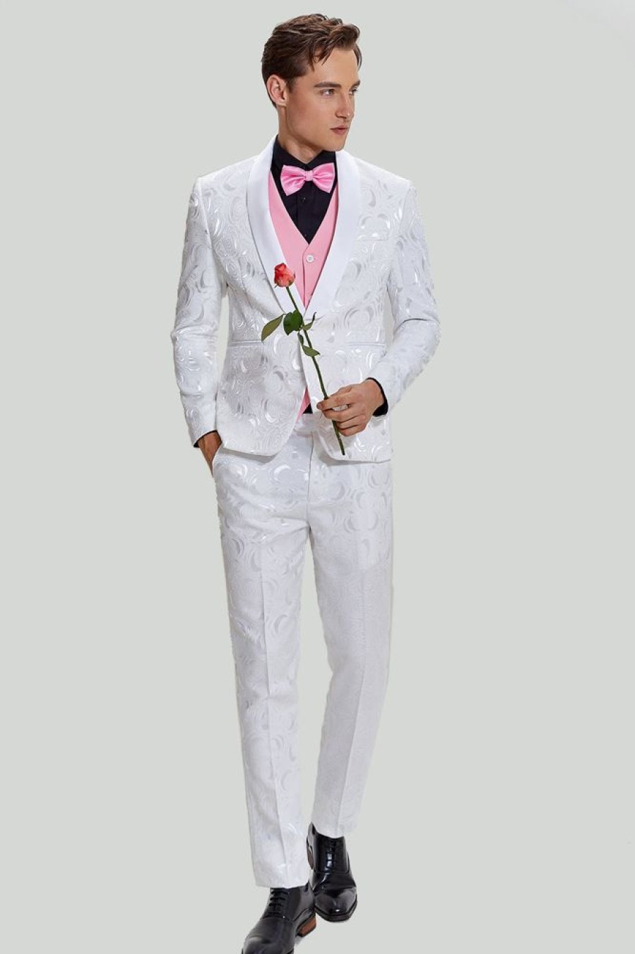 Homrain Jacquard Satin 2 Piece Shawl Lapel Men'S Prom Suits | Wedding Suits