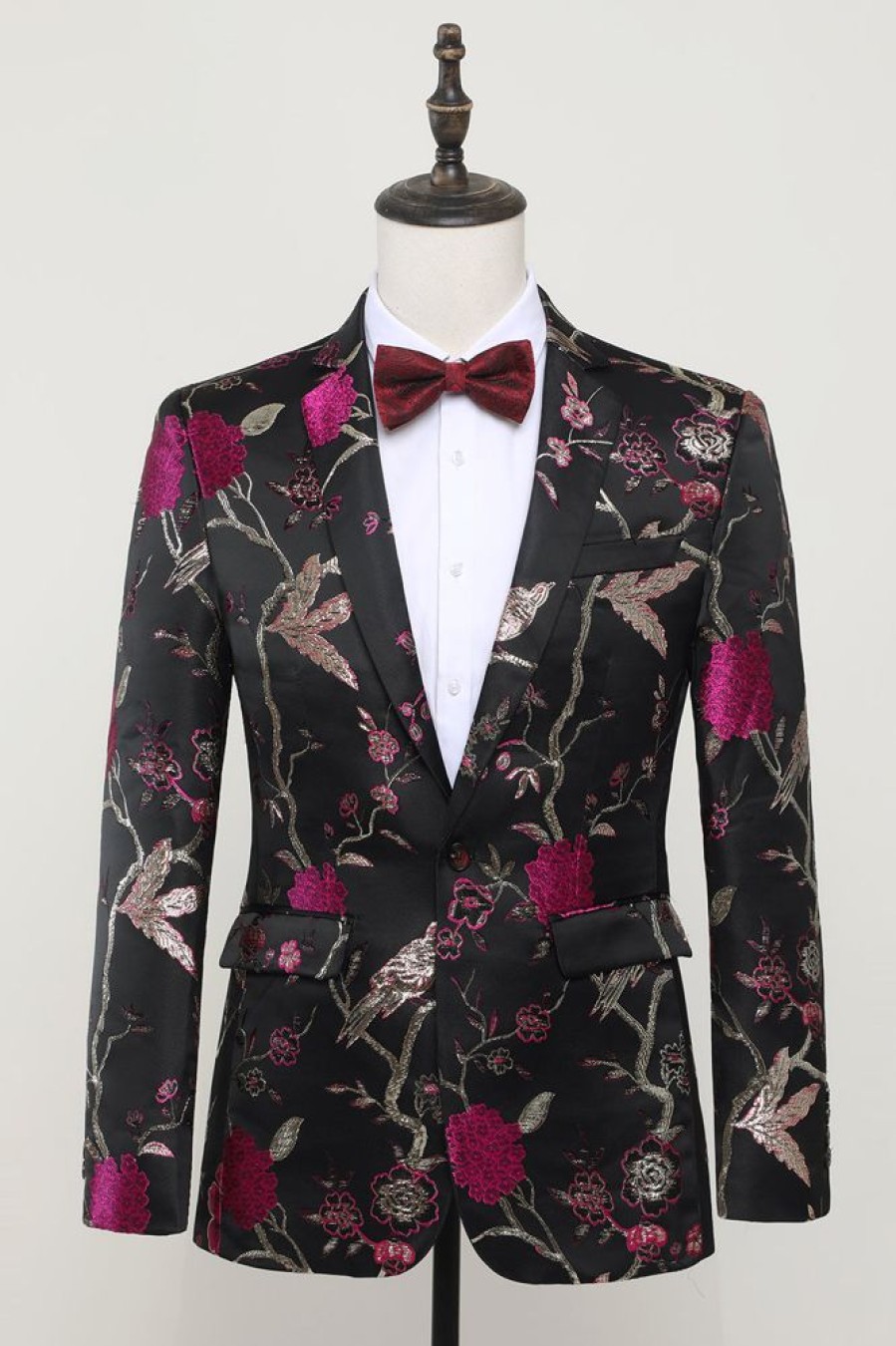 Homrain Jacquard Satin Notched Lapel Blazer | Men Blazers