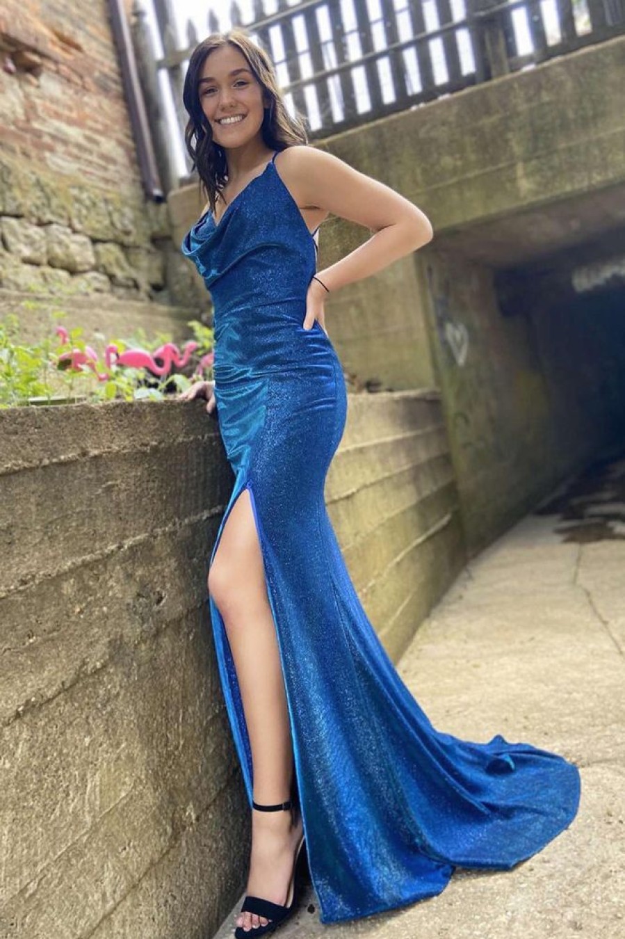 Homrain Spaghetti Straps Long Prom Dress With Split Front | Blue Prom Dresses