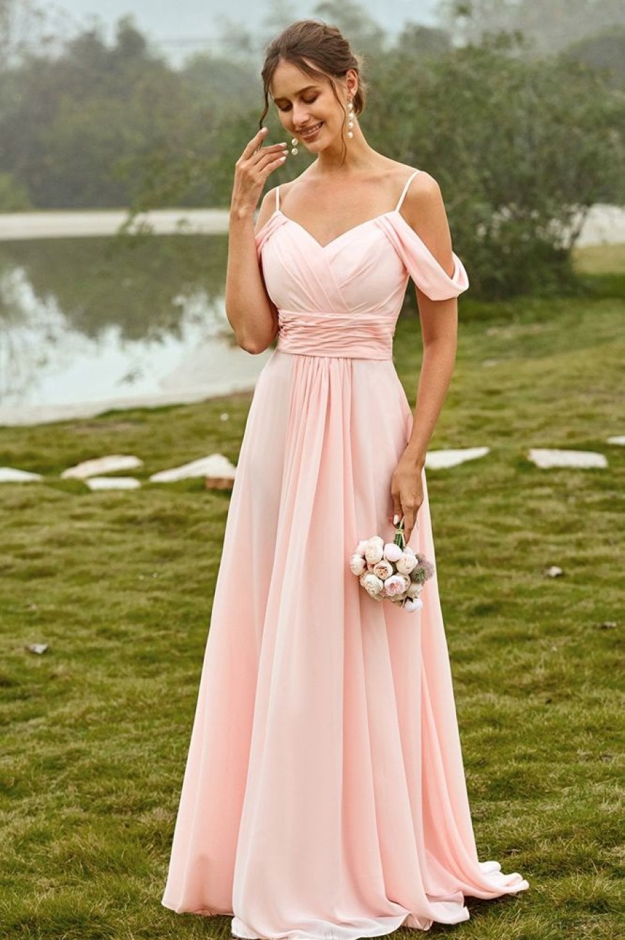 Homrain Off Shoulder Bridesmaid Dress | Dusty Rose Bridesmaid Dress