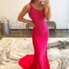 Homrain Hot Pink One Shoulder Mermaid Prom Dress | Hot Pink Prom Dresses