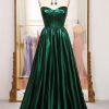 Homrain Sparkly A Line Strapless Long Pleated Prom Dress | Green Prom Dresses