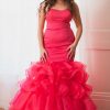 Homrain Plus Size Mermaid Strapless Long Prom Dress | Hot Pink Prom Dresses