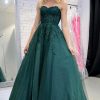 Homrain Tulle A Line Prom Dress With Appliques | Green Prom Dresses