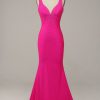 Homrain Mermaid V-Neck Beaded Prom Dress | Hot Pink Prom Dresses