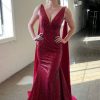 Homrain Deep V Neck Mermaid Sparkly Sequins Long Prom Dress | Red Prom Dresses