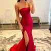 Homrain Strapless Mermaid Prom Dress With Slit | Red Prom Dresses