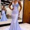 Homrain Lavender Rhinestone Spaghetti Straps Mermaid Prom Dress | Purple Prom Dresses