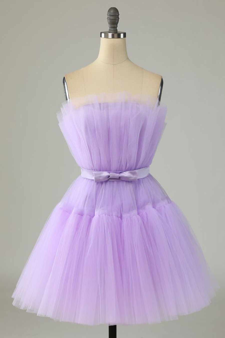 Homrain Cute A Line Strapless Purple Short Homecoming Dress | Purple Hoco Dresses