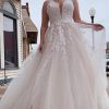 Homrain A-Line Tulle Sparkly Sequins Long Plus Size Wedding Dress With Appliques | Plus Size Wedding Dresses