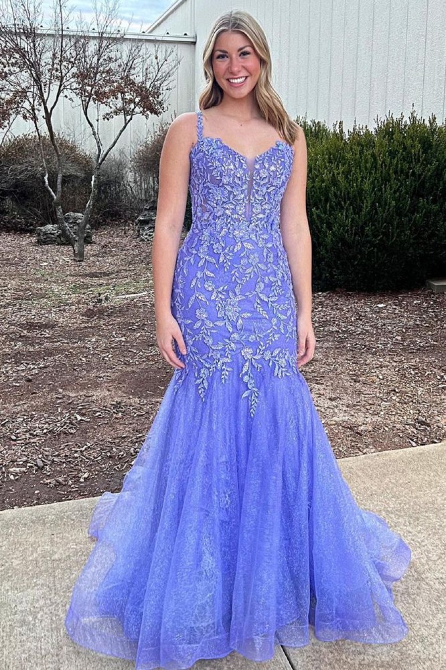 Homrain Mermaid Long Prom Dress With Appliques | Purple Prom Dresses