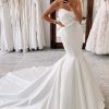 Homrain Strapless Satin Long Mermaid Wedding Dress | Simple Wedding Dresses