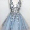 Homrain V Neck Homecoming Dress With Beadings | Blue Hoco Dresses