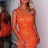 Homrain Open Back One Shoulder Sequins Tight Homecoming Dress | Orange Hoco Dresses