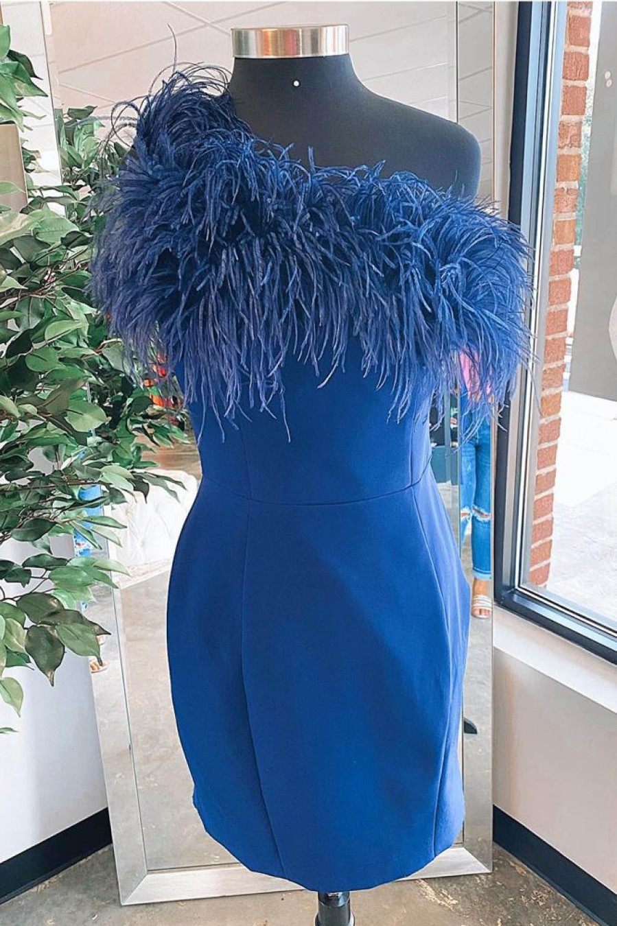 Homrain Off The Shoulder Tight Short Homecoming Dress With Feathers | Blue Hoco Dresses