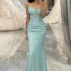 Homrain Sparkly Mermaid Long Appliqued Prom Dress | Green Prom Dresses