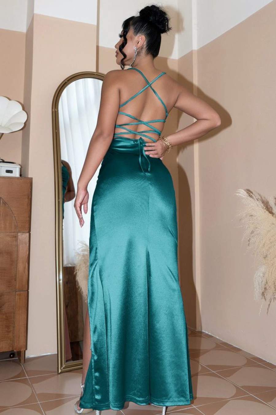 Homrain Halter Sheath Prom Dress | Green Prom Dresses