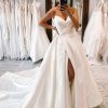 Homrain Satin Long A-Line Wedding Dress With Slit | Simple Wedding Dresses