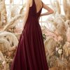 Homrain V Neck Chiffon Bridesmaid Dress | Burgundy Bridesmaid Dress