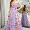 Homrain A Line Appliqued Long Prom Dress With Slit | Purple Prom Dresses